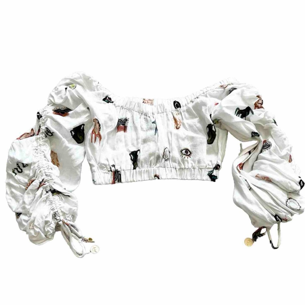 ALEMAIS HERA Drawstring Top In Ivory Size 8 Greek Art to Wear Artsy Chic - Picture 3 of 9